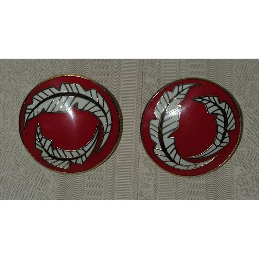 Vintage Laurel Burch "Palm Leaves" Red White Enamel Post Earrings